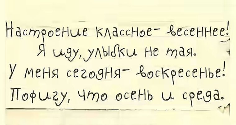 Улыбку не тая. Пофиг что осень и среда. Настроение классное Весеннее я иду улыбки не Тая у меня. Улыбки не Тая что осень и среда. Я иду улыбки не Тая пофигу что осень и среда.